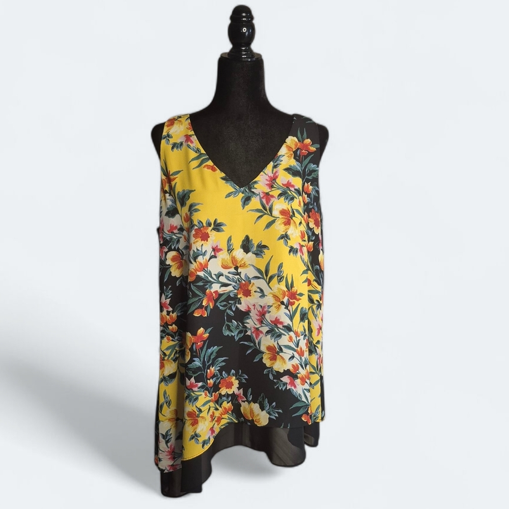 Zac & Rachel Women's Floral Sleeveless Vibrant Asymmetrical Blouse Size XL